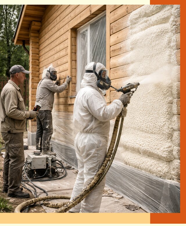 Утепление дома из бруса ППУ в Канске от 4208 руб/м2 под ключ | ТепломастерКнс