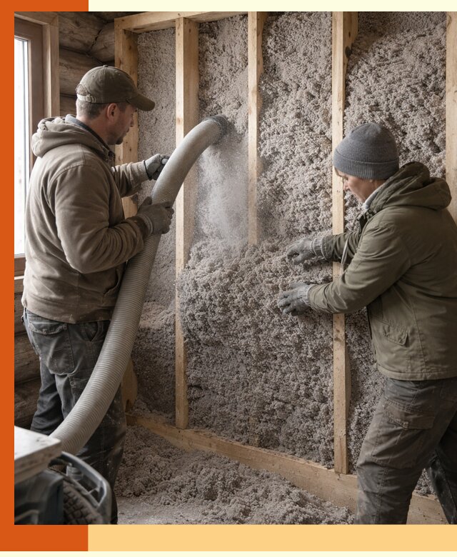 Утепление бревенчатого дома эковатой в Канске