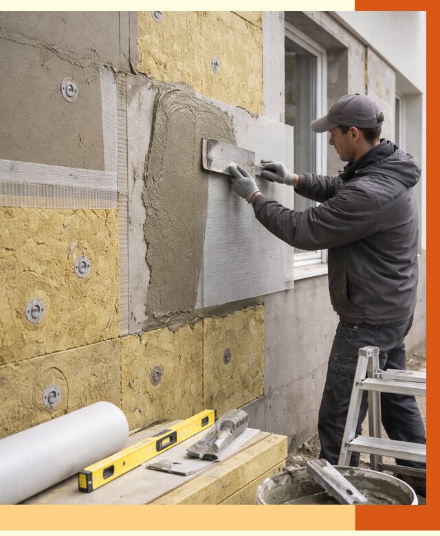 Утепление фасада под штукатурку в Канске от 4590 руб/м2 — монтаж пенопластом и минватой | ТепломастерКнс