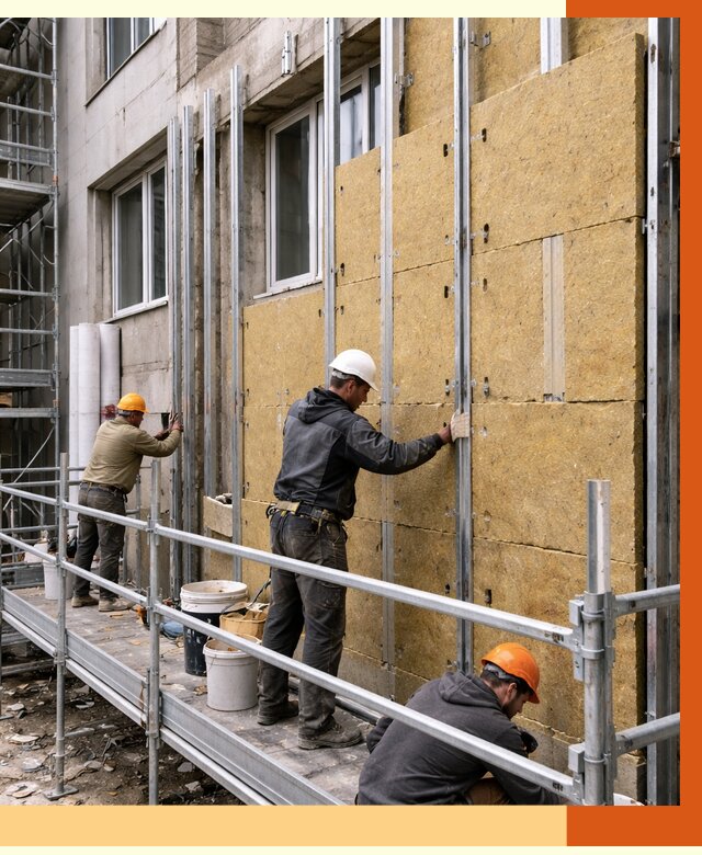 Утепление вентилируемого фасада в Канске от 6120 руб/м2 — монтаж и утепление вентфасад | ТепломастерКнс