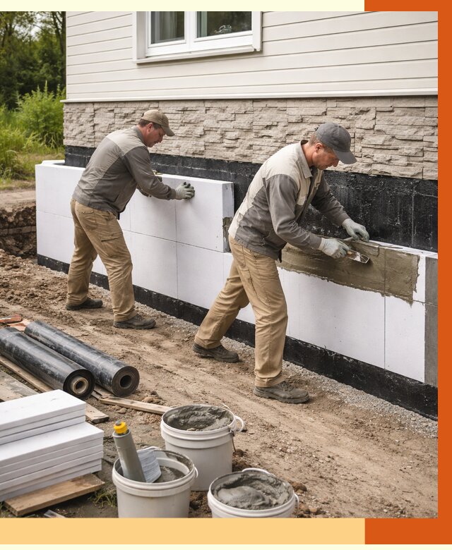 Утепление фундамента снаружи в Канске от 4590 руб. за м² | ТепломастерКнс