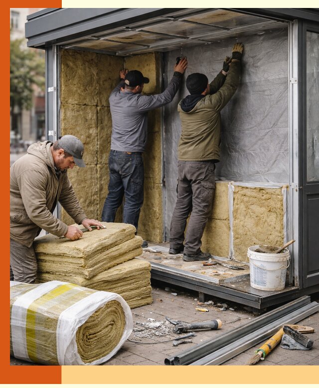 Утепление павильона шаурмы под ключ в Канске