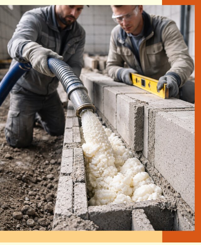 Заполнение колодцевой кладки ППУ в Канске от 4590 руб. за м2 | ТепломастерКнс