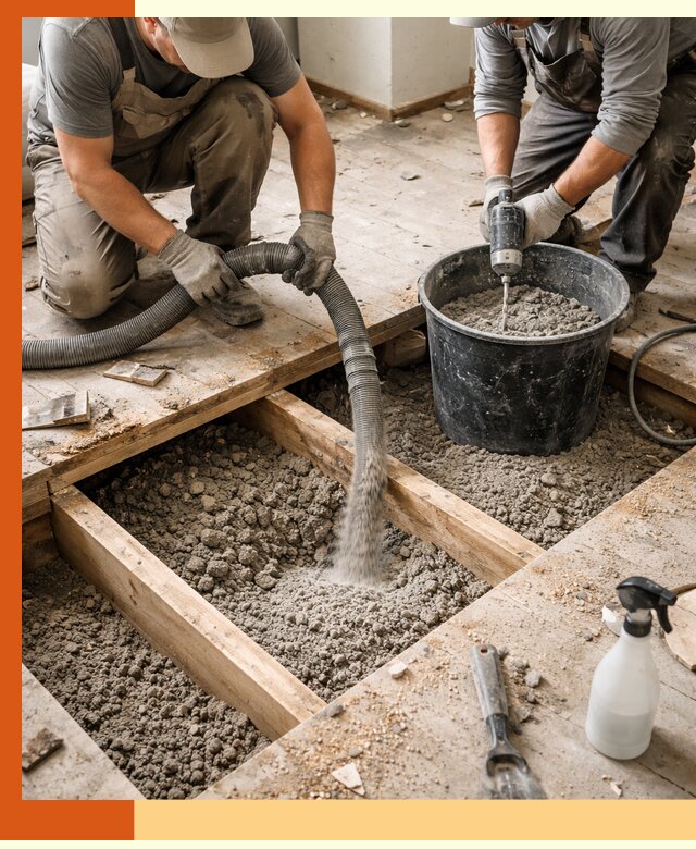 Заполнение пустот пола в Канске полиуретаном и пенополистиролом