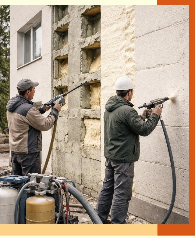 Заполнение пустот фасада в Канске от 4918 руб. — утепление пустот облицовки | ТепломастерКнс