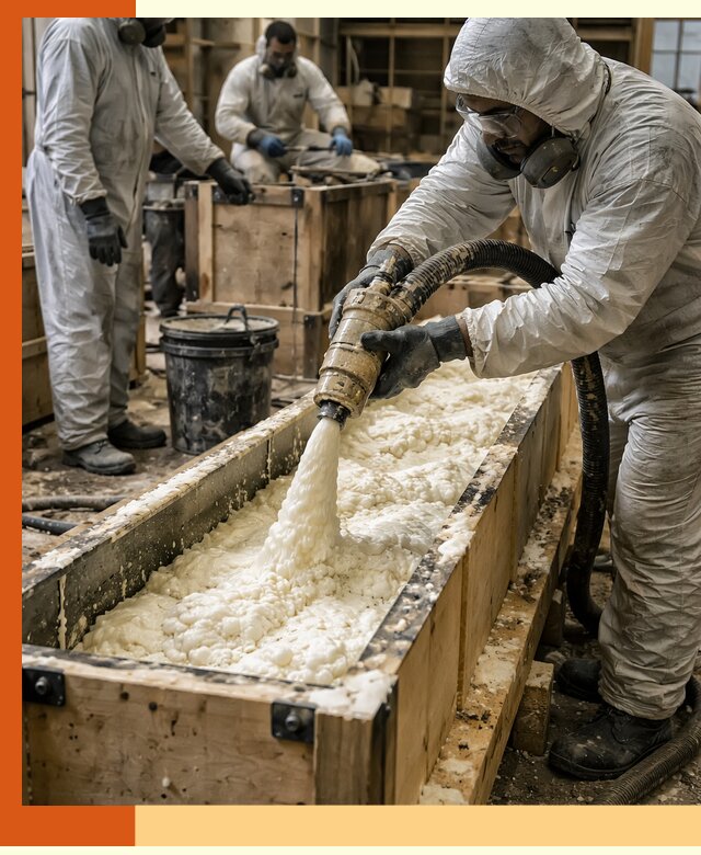 Заливка пенополиуретана в формы для утепления в Канске