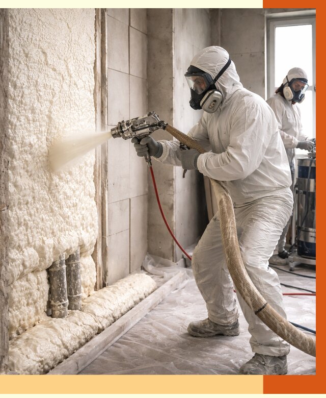 Напыление пенополиуретана в Канске от 8197 руб./м2 — услуги и монтаж ППУ | ТепломастерКнс