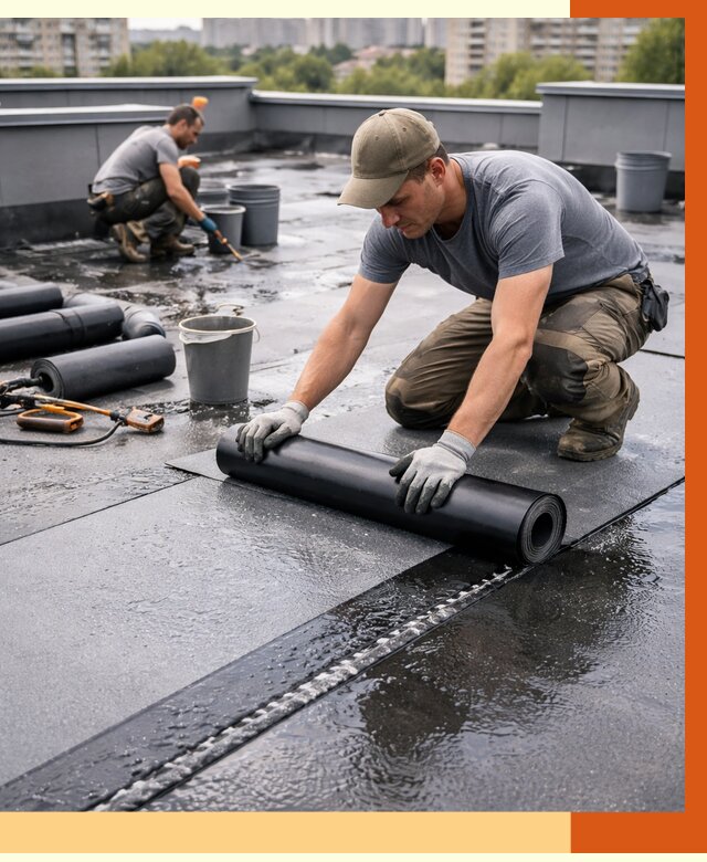 Гидроизоляция плоской кровли в Канске от 4918 руб./м2 — профессионально | ТепломастерКнс